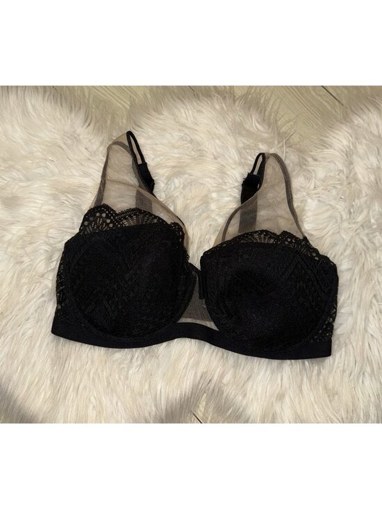 Felina Other - Paramour Stunning Chevron Lace and Tulle Balcony Bra UW Womens 36DD Black 135052